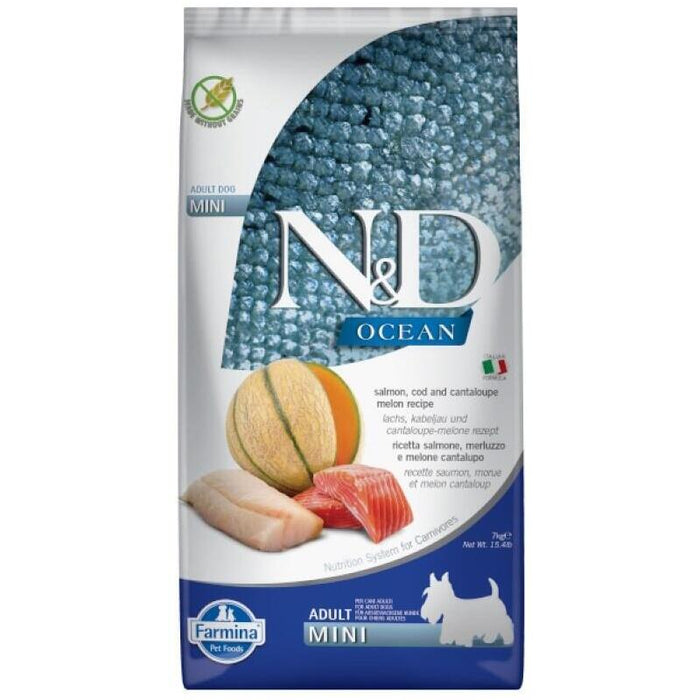 Farmina N&D Ocean Dog Salmon, Cod, Cantaloupe, Melon Adult Mini  - Alimento Seco Para Perros - 7 Kg