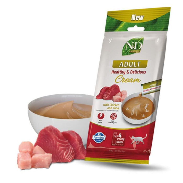 Farmina N&D Prime Cat Cream With Chicken & Tuna Adult Box  Premio Para Gatitos  4x15g