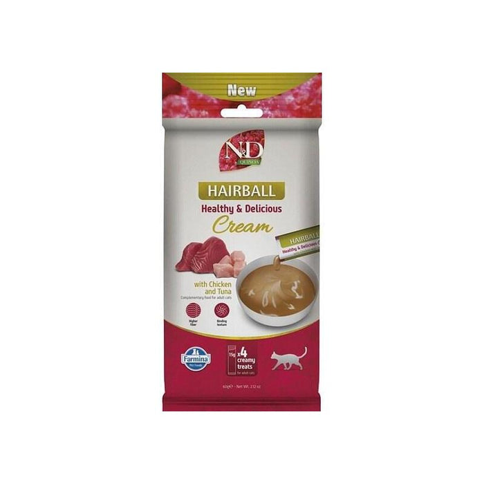 Farmina N&D Quinoa Cat Hairball Cream With Chicken & Tuna Box  Premio Para Gatos  4x15g