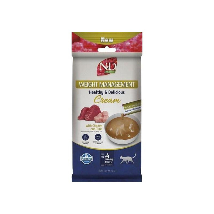 Farmina N&D Quinoa Cat Weight Management Cream With Chicken & Tuna Box  Premio Para Gatos  4x15g