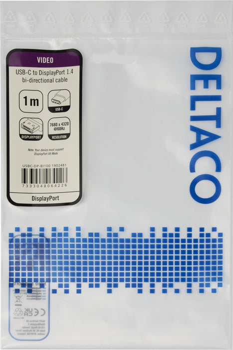 EAN 7333048064226 - Deltaco USBC-DP-BI100 cable DisplayPort 1 m Negro imagen 4