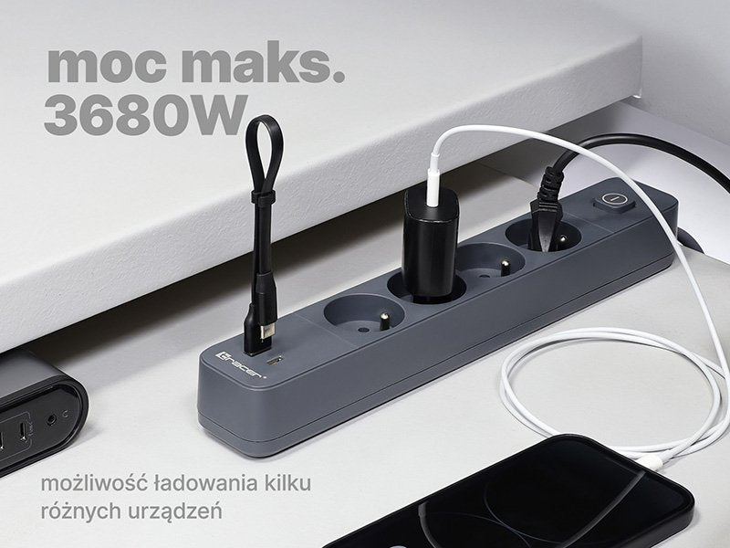 EAN 5907512868959 - Tracer Power Line+ 5 sockets base múltiple 1,5 m 4 salidas AC Interior Grafito imagen 8