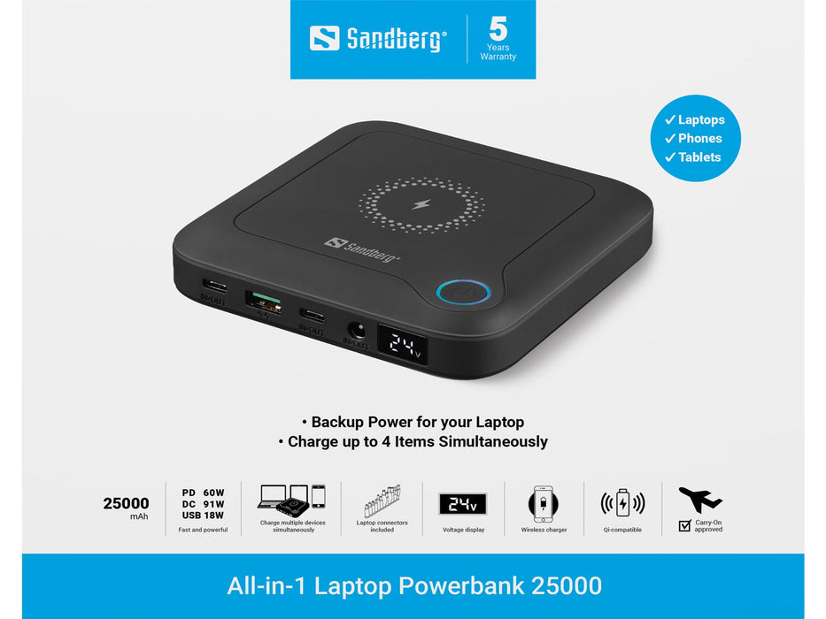 EAN 5705730421464 - Sandberg 421-46 batería externa Ión de litio 25000 mAh Cargador inalámbrico Negro imagen 9