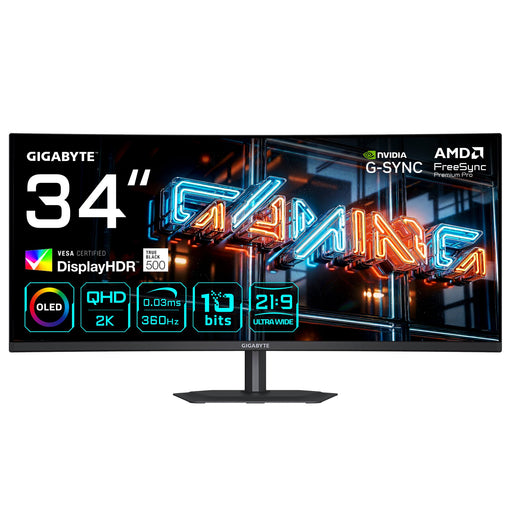 EAN 4719331876388 - GIGABYTE MO34WQC36 pantalla para PC 86,4 cm (34") 3440 x 1440 Pixeles Wide Quad HD QD-OLED Negro imagen 1