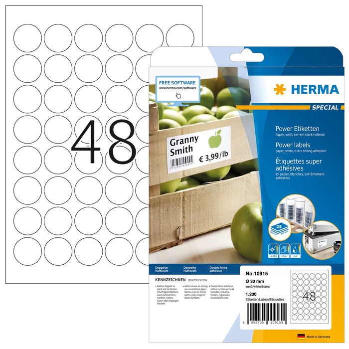 EAN 4008705109154 - HERMA 10915 etiqueta autoadhesiva Círculo Permanente Blanco 1200 pieza(s) imagen 1