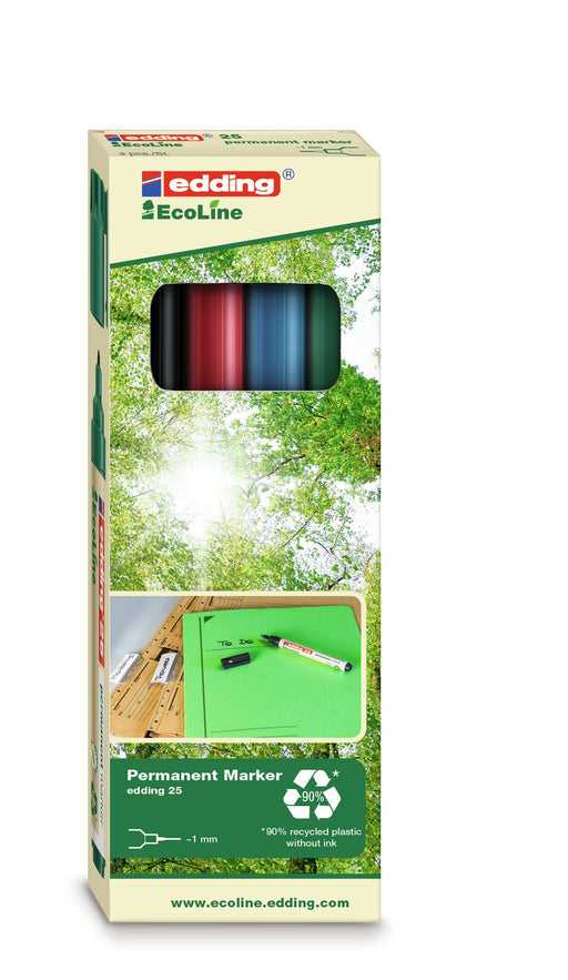 EAN 4004764979448 - Edding EcoLine 25 marcador permanente Punta redonda Negro, Azul, Verde, Rojo 4 pieza(s) imagen 1