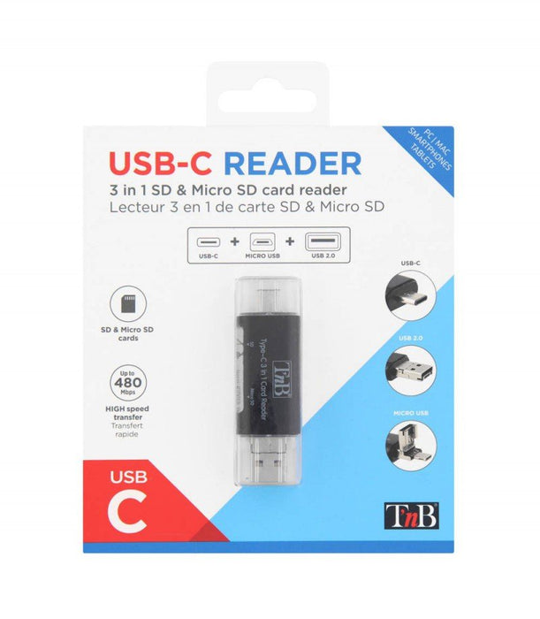 EAN 3303170084861 - T'nB TCREAD3IN1 lector de tarjeta USB 3.2 Gen 1 (3.1 Gen 1) Type-C Negro imagen 3