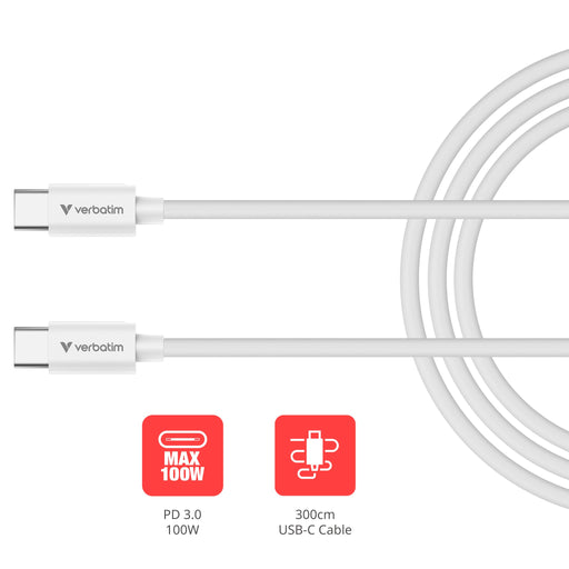 EAN 23942324096 - Verbatim 32409 cable USB USB 2.0 3 m USB C 0,48 Gbit/s 100 W Blanco imagen 2