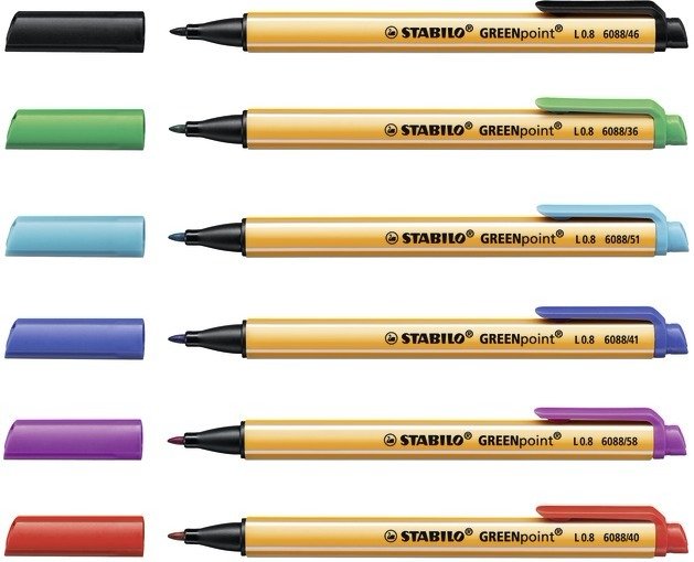 EAN 4006381399203 - STABILO GREENpoint rotulador de punta fina Negro, Azul, Lila, Naranja, Rojo, Turquesa 6 pieza(s) imagen 3