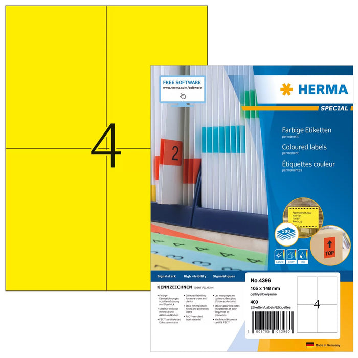 EAN 4008705043960 - HERMA 4396 etiqueta de impresora Amarillo Etiqueta para impresora autoadhesiva imagen 1