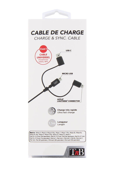 EAN 3303170082065 - T'nB CBLIGHT3IN1 cable USB 1,5 m USB A Micro-USB B Negro imagen 5