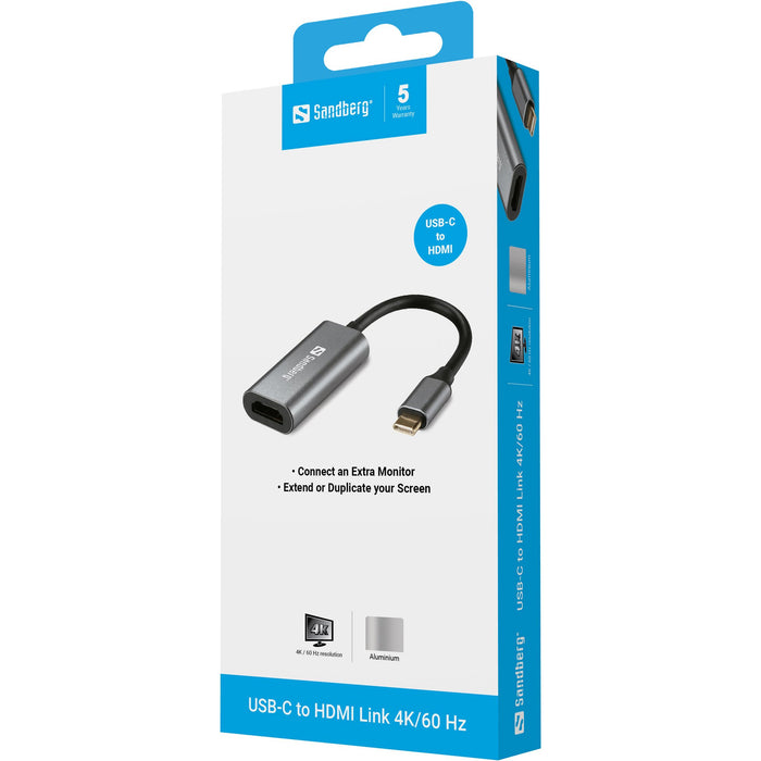 EAN 5705730136122 - Sandberg 136-12 adaptador de cable de vídeo USB Tipo C Aluminio, Blanco imagen 2