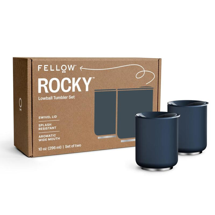 Fellow Vaso Rocky Lowball De 10 Onzas (300 Ml) Vaso Aislado De Acero Inoxidable Para Whisky Y Cóctel Con Interior De Cerámica Y Tapa Giratoria De Piedra (Negro Mate)