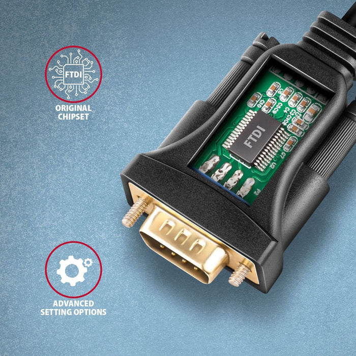 EAN 8595247907622 - Axagon ADS-1PQN USB-A 2.0 - serial RS-232 DB9-M FTDI adapter cable 1.5m - Adapter - Digital/Daten cable d imagen 3