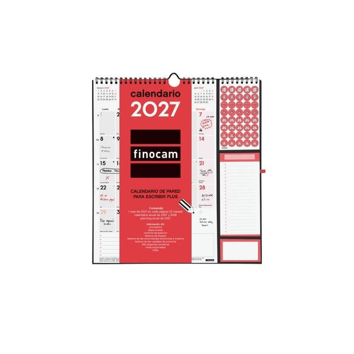 Finocam Neutro Calendario De Pared - Anual 2027 - Mes Vista - 300x340mm - Espiral Doble - Papel De 140g/M2 - Espacio