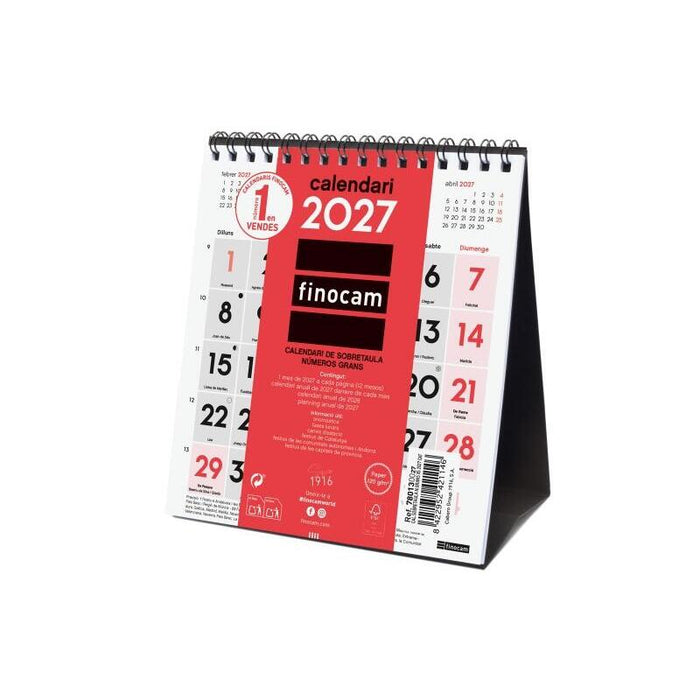 Finocam Neutro Calendario De Sobremesa En Catalan - Anual 2027 - Mes Vista - Formato Xs - 140x150mm - Espiral Doble -