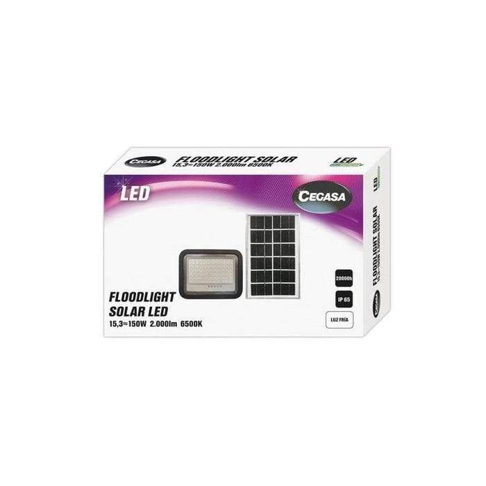 Foco Solar Cegasa Floodlight  Led 2000lm 6500k - Panel Solar Integrado 5v-15w - Autonomia Hasta 12h - Resistencia Ip65
