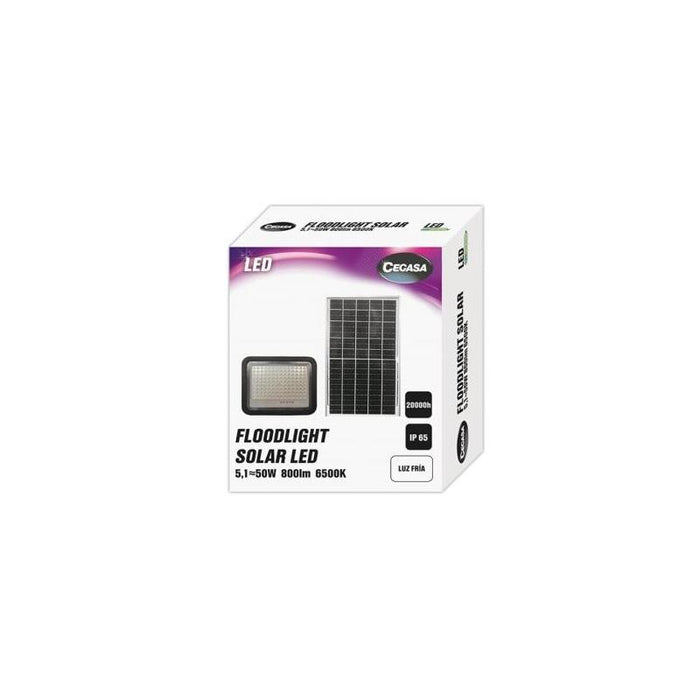 Foco Solar Cegasa Floodlight  Led 800lm 6500k - Panel Solar Integrado 5v-6w - Autonomia Hasta 12h - Resistencia Ip65