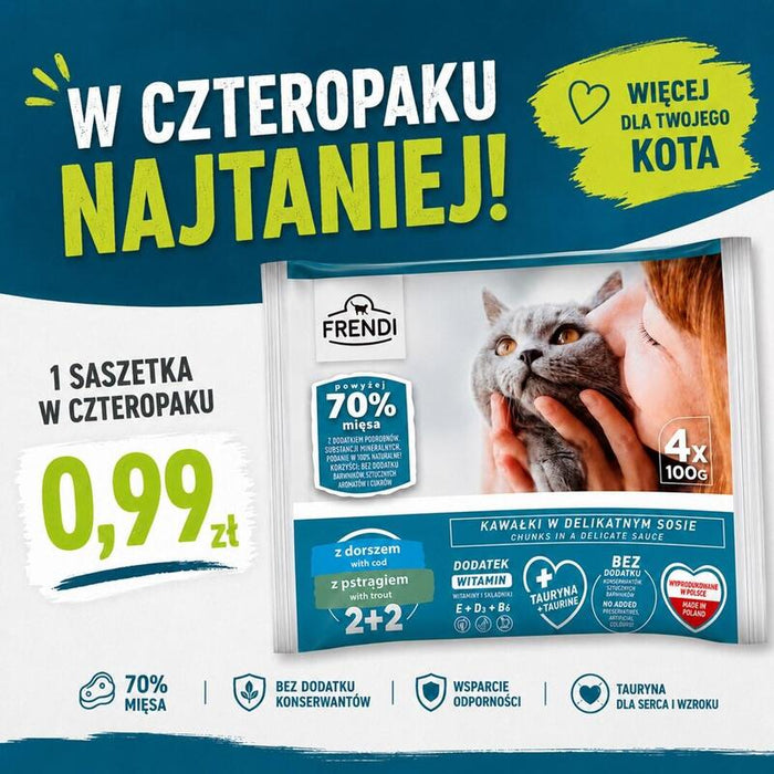 Frendi Bacalao Y Trucha En Salsa Box  Comida Húmeda Para Gato  4x100g