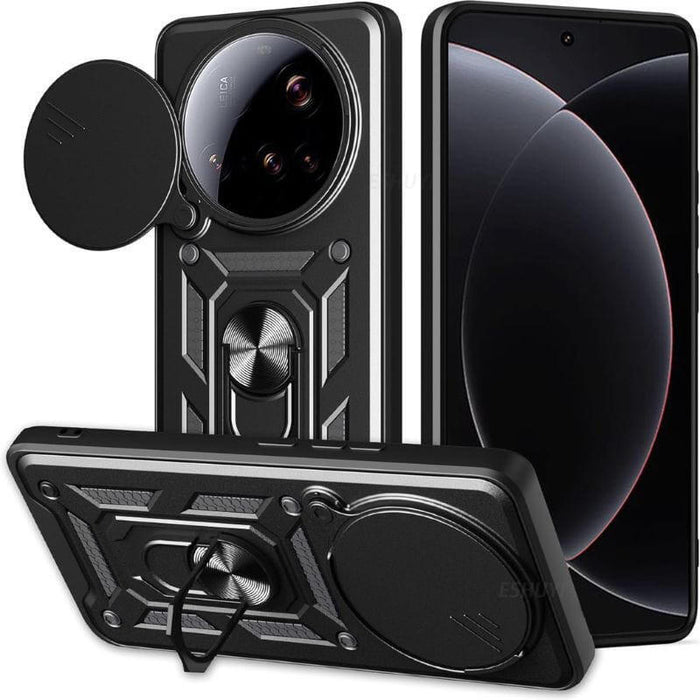 Funda Armadura Militar Para Xiaomi 15 Ultra 5g Con Protección De Cámara, Soporte Metálico Y Anillo Negro