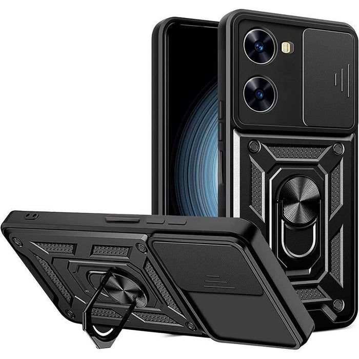 Funda Armadura Militar Para Xiaomi Poco X7 Pro 5g Con Protección De Cámara, Soporte Metálico Y Anillo Negro