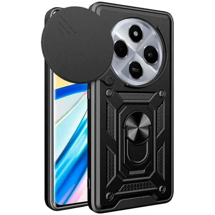 Funda Armadura Militar Para Xiaomi Redmi 14c / Poco C75 Con Protección De Cámara, Soporte Metálico Y Anillo Negro
