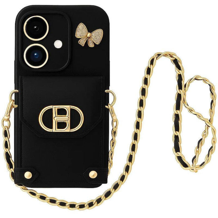 Funda Cartera Cadenas Colgantes Coquette Iphone 16, Negro