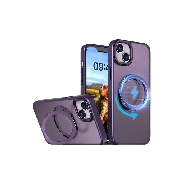 Funda Reforzada Compatible Iphone 15 Pro Max Con Anneau Stand Magsafe Rotatif - Violeta - Jaym®