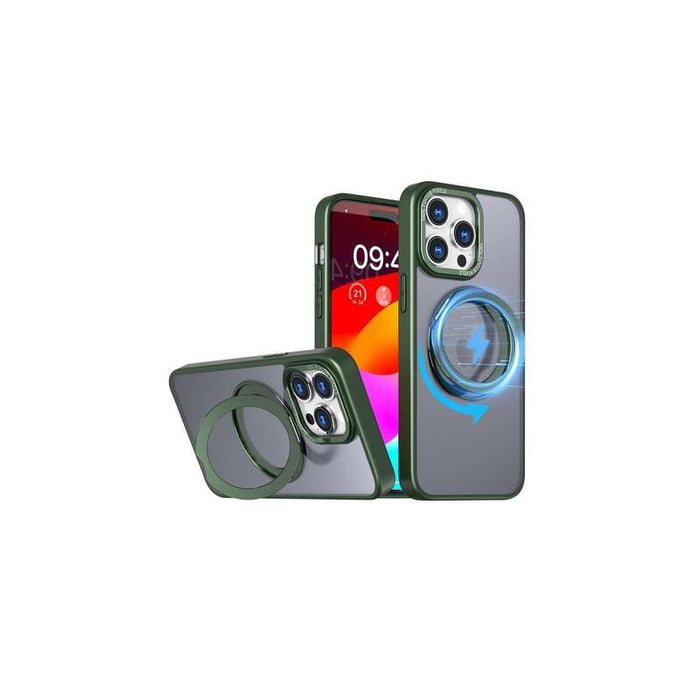 Funda Reforzada Compatible Iphone 16 Pro Con Anneau Stand Magsafe Rotatif - Verde - Jaym®