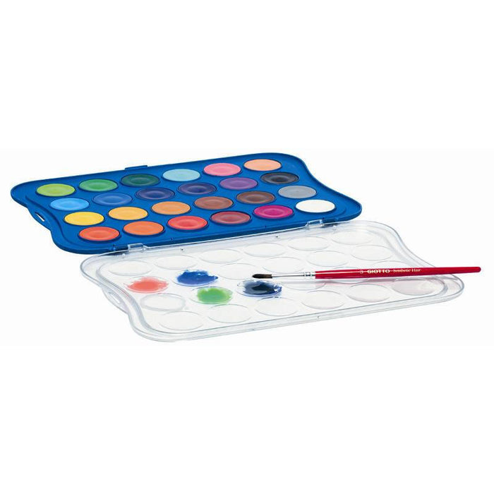Giotto Estuche De 24 Acuarelas De 30mm + Pincel - Colores Brillantes, Intensos Y Vivos - Muy Cubrientes - Colores Surtidos