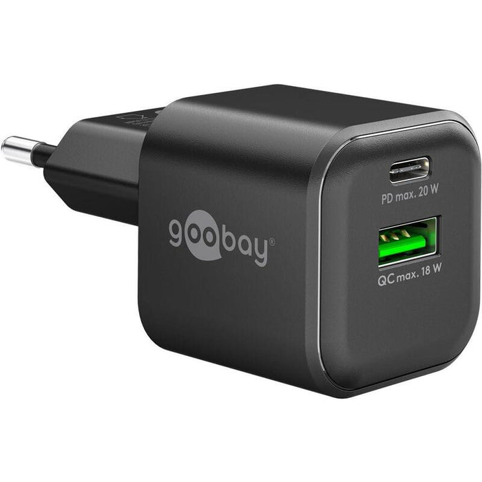 Goobay Cargador Rápido Dual Usb-C (20 W) / Usb-A Qc (18 W) / Cargador Para Samsung, Iphone, Ipad, Macbook/Toma De Carga/Adaptador De Corriente - Negro - 79620