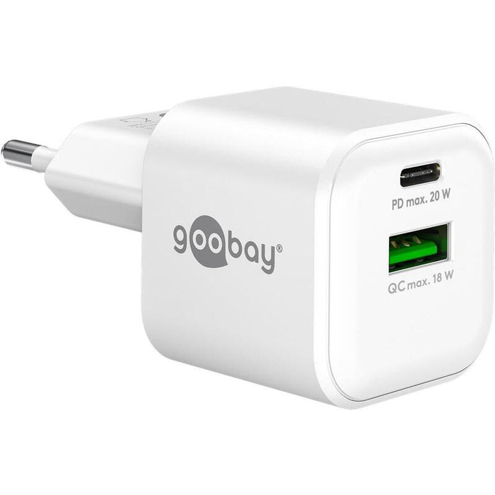 Goobay Cargador Rápido Dual Usb-C (20 W) / Usb-A Qc (18 W) Compatible Con Samsung, Iphone, Ipad, Macbook - Adaptador De Corriente - Blanco - 79621