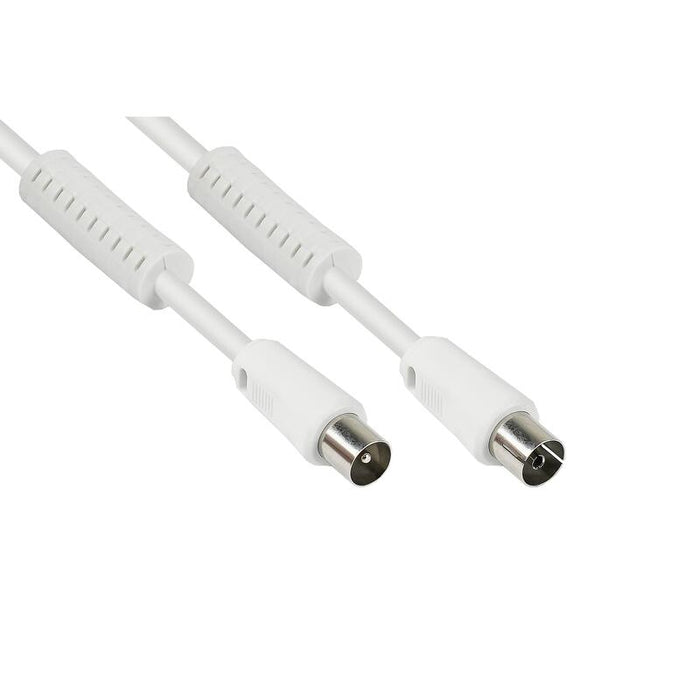 Goodconnections Tv Antennencable, Koax Stecker An Koax Buchse (Vernickelt), 2x Ferritkern, 2x Geschirmt, Class A, 95 Db, 75 Ohm, Ccs, Weiss, 10m,