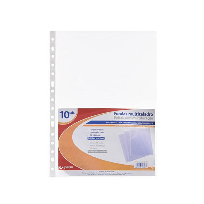 Grafoplas Fundas Multitaladro 16 Pp Galga Estándar Folio Transparente Bolsa -10u-