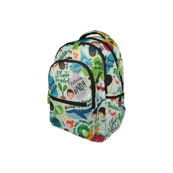 Grafoplás Mochila Rommy Revolution Green 3 Compartimentos C/Candado Adaptable A Carrito