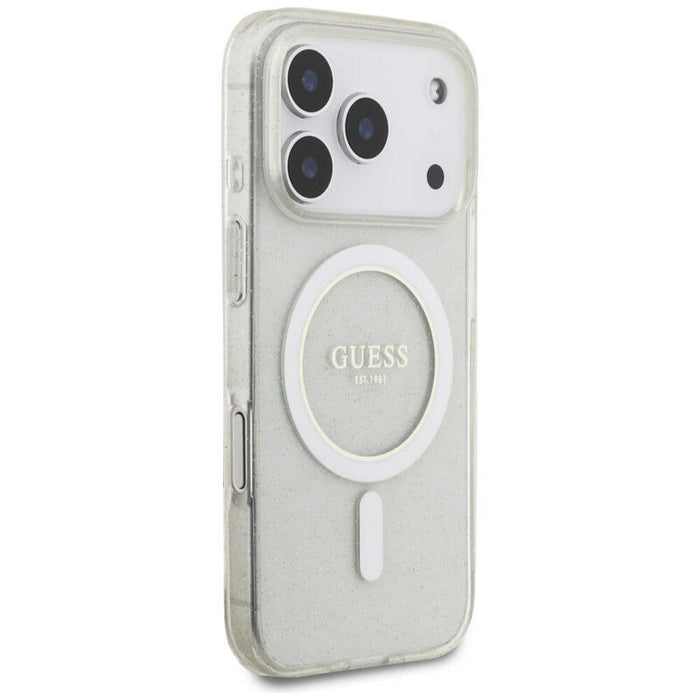Guess Iml Glitter Pearl Strap Magsafe Case For Iphone 17 Pro Max Clear