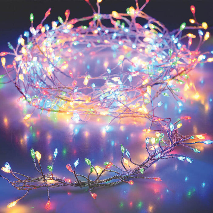 Guirnalda A Pilas Fija 100 Leds Cable Color Plata Luz Multicolor 1m