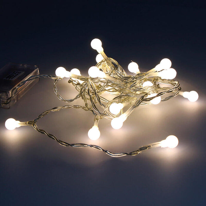 Guirnalda A Pilas Fija 20 Leds Esferica 8mm Luz Blanco Calido 2,3m