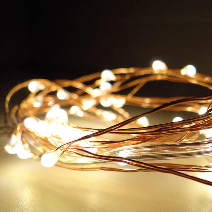 Guirnalda A Pilas Fija 40 Leds Cable Alambre Cobre Luz Blanco Calido 2,20m
