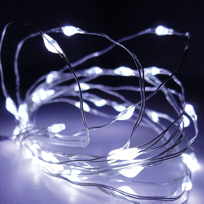 Guirnalda A Pilas Fija 40 Leds Cable Alambre Plateado Luz Blanco Frio 2,20m