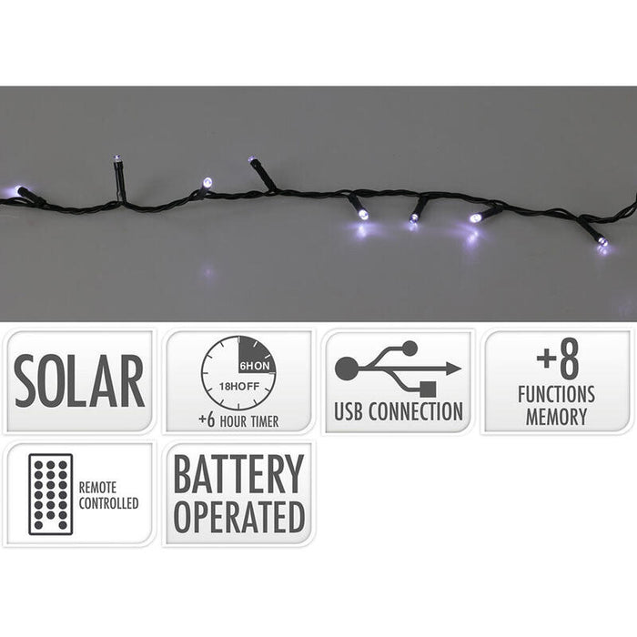 Guirnalda Led, 240 Leds, 13 Funciones Parpadeante Blanco Frio, Solar.