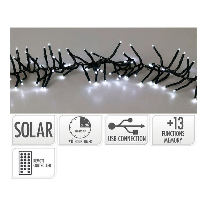 Guirnalda Led Solar 768 Leds 13 Funciones Parpadeante Exterior Blanco Frio Cable Verde 5,6 M