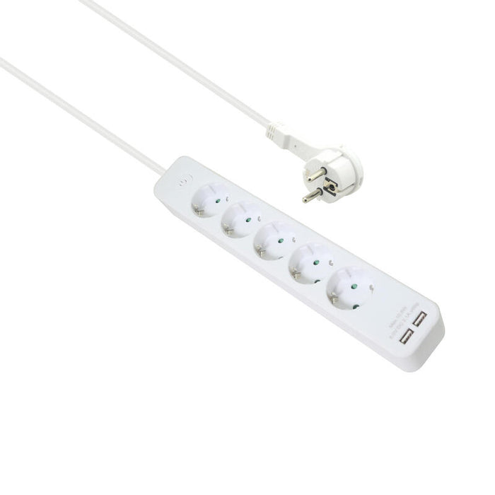 Helos Regleta Advanced, 5 Tomas, Cargador Usb Blanco, 1,5m, Con Interruptor