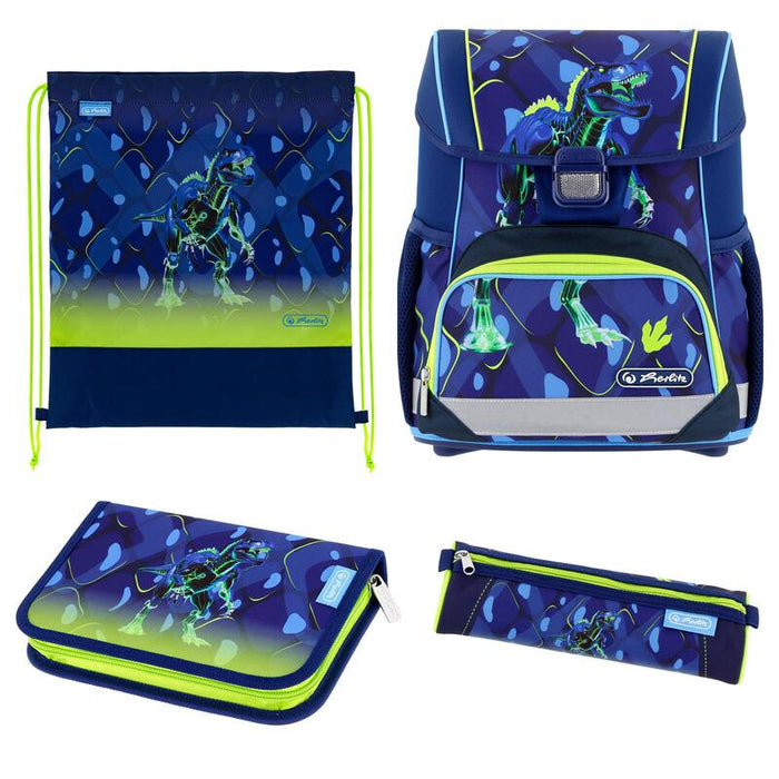 Herlitz Juego De 4 Mochilas Escolares Loop T.Rex Explorer Azul Verde 17 L Ergonómico Macuto De Tornister Con Peso Ligero De 1ª Clase Niño Niña Niños