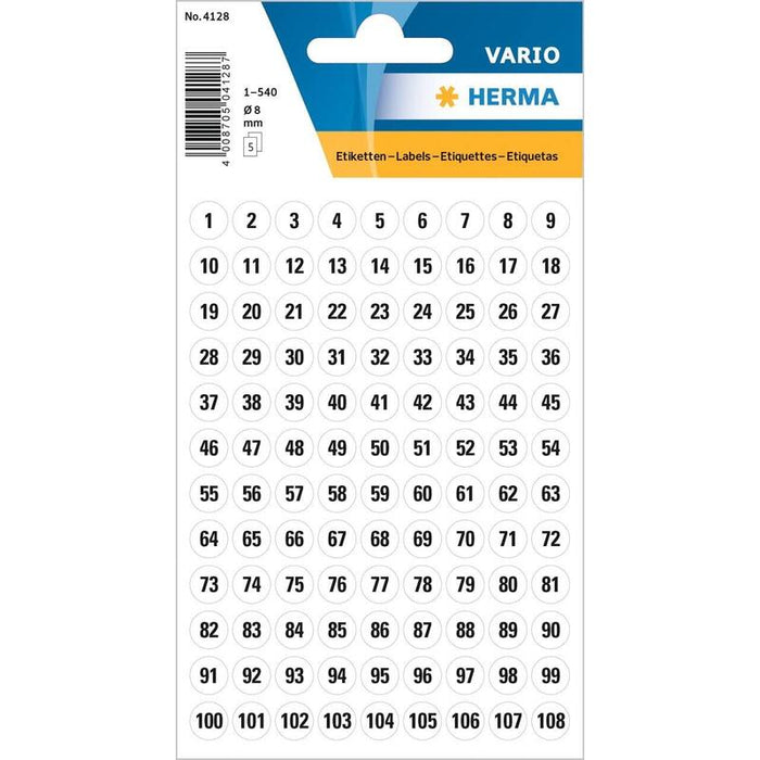 Herma Zahlen 8 Mm 1-540 Papel Blanco Negro 5 Bl..