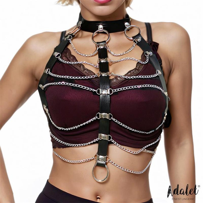 Hilda Arnés De Pecho Con Cadenas Cuero Vegano Talla Única