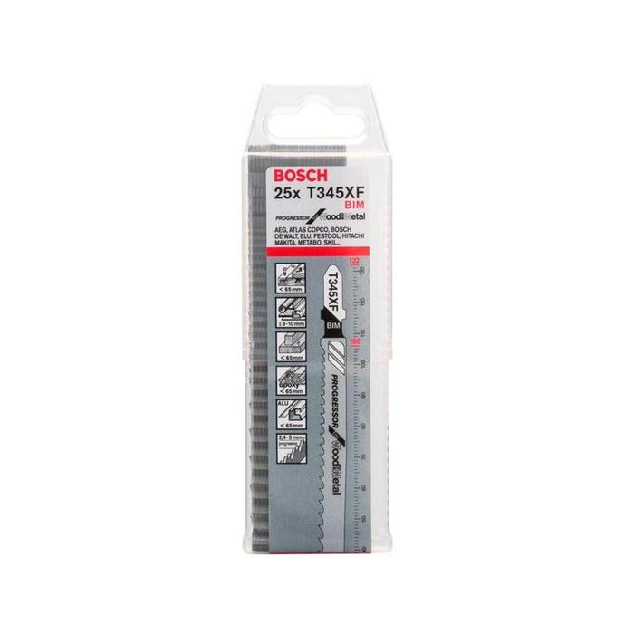 Hoja De Sierra De Calar Bosch T 345 Xf Progressor Para Madera Y Metal, 132 Mm (Negro, 25 Piezas) 2608634995