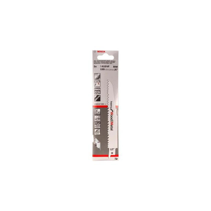 Hoja De Sierra De Sable Bosch Professional S 610 Df Heavy Para Madera Y Metal, 5 Unidades, Longitud 150 Mm 2608656256