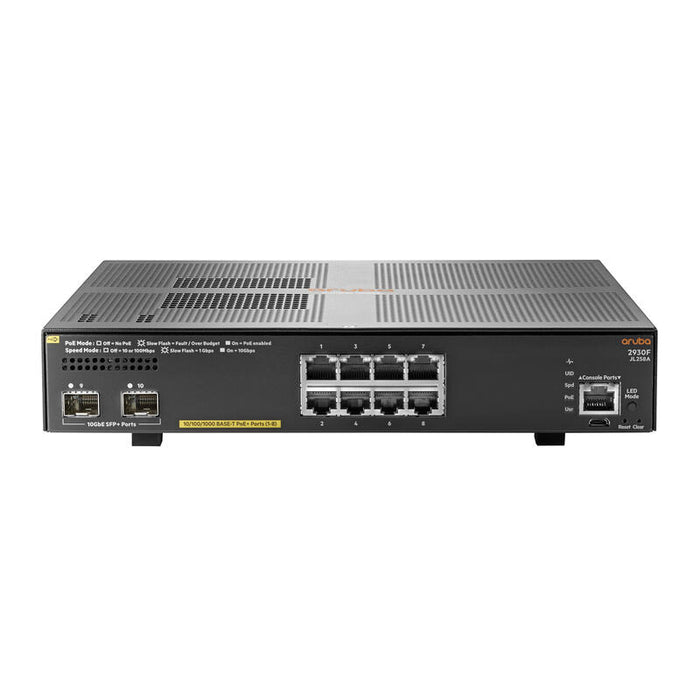 Hpe Aruba 2930f 8g Poe+ 2sfp+ Conmutador L3 Gestionado 8 X 10/100/1000 (Poe+) + 2 X 1 Gigabit / 10 Gigabit Sfp+ (Enlace Ascendente) Montaje En Rack Poe+ (125 W)