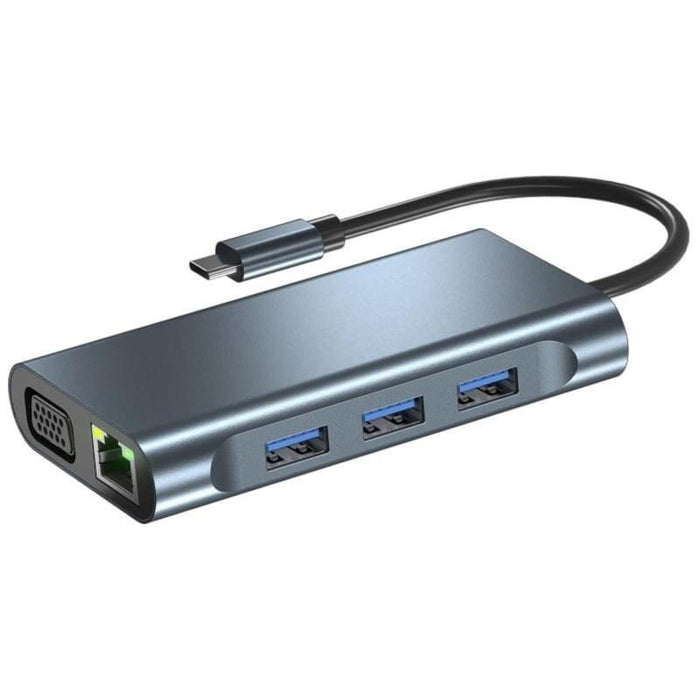 Hub Byl-2311 8 En 1 Usb Tipo-C A Usb3.2/Usb Tipo C/ Hdmi/Vga/Rj45 Negro